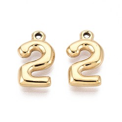 Настоящее золото 18K Ионное покрытие (ip) 304 подвески из нержавеющей стали, число 2, реальный 18 k позолоченный, 17x10x3 мм, отверстие : 1.5 мм