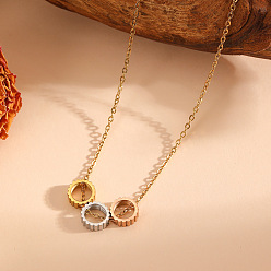Golden & Stainless Steel Color 304 Stainless Steel Tri-Color Gear Pendant Necklaces for Women, Rose Gold, Golden & Stainless Steel Color, 15.75 inch(40cm), Pendant: 7.5x8mm