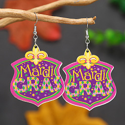 Слово Серьги-подвески из деревянных перьев для карнавальной вечеринки, платина, слово, 72x43 мм