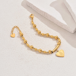 Золотой 201 браслеты из нержавеющей стали с подвесками в виде сердца и святого Бенедикта, 201 браслеты из нержавеющей стали для женщин, золотые, Сердце: 1/2x1/2 дюйм (1.4x1.3 см), внутренний диаметр: 7-1/8 дюйм (18 см)