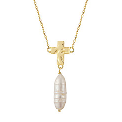 Морская Ракушка 925 ожерелья с подвесками в виде креста из стерлингового серебра и натурального жемчуга Кеши, золотые, цвет морской раковины, 15.75 дюйм (40 см)