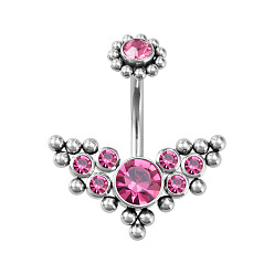 Ярко-Розовый 316l хирургическая нержавеющая сталь с кубическим цирконием 15 калиброванные кольца для пупка, пирсинг пупка кольца, изогнутая штанга украшения для тела для женщин, цвет нержавеющей стали, ярко-розовый, 10 мм, штифты : 1.6 мм