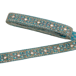 Zyan Polyesterband im ethnischen Stil, besticktes Webband, mit Pailletten, Zyan, 1-3/4 Zoll (43 mm)