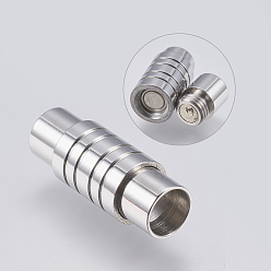 Stainless Steel Color Tarnish Resistant 304 Stainless Steel Magnetic Clasps with Glue-in Ends, Grooved, Column, Stainless Steel Color, 23x8mm, Hole: 6mm