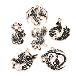 Черный 6 шт 6 стили подвески из сплава эмали, животные прелести, золотой свет, чёрные, 21~28x18~29x1.5 мм, отверстие : 1.8~2 мм, 1 шт / стиль