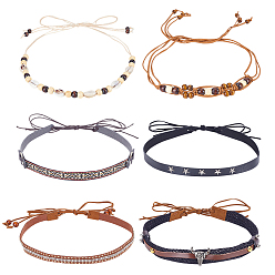 (52) Непрозрачная лаванда 6 шт. 6 стили: искусственная кожа, веревка и деревянные бусины, ленты для ковбойских шляп, для аксессуаров для шляп, разноцветные, 1140~1335 мм, 1 шт / стиль