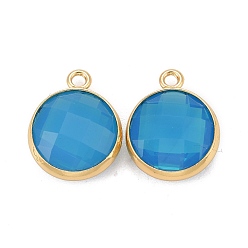 Озёрно--синий Стеклянные прелести, с настоящей 18k позолотой, фурнитура из латуни без кадмия, никеля и свинца, долговечный, плоские круглые граненые, Плут синий, 13.5x11x5 мм, отверстие : 1.4 мм