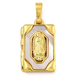 Rectangle Подвески из настоящей латуни с покрытием из золота 18k и ракушкой, без кадмия и без свинца, религия, прямоугольник амулеты, 19x11.5x2.5 мм, отверстие : 3x5.5 мм