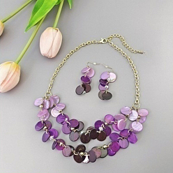 Фиолетовый Комплекты из плоских круглых подвесных серег и двухслойных ожерелий, со сплавочной фурнитурой, фиолетовые, 450 мм