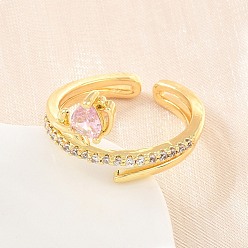 Chapado en Oro Real 18K Anillos abiertos tipo brazalete de latón con microengaste de circonitas cúbicas y forma de flor para mujer., sin plomo y cadmio, chapado en rack, larga duración plateado, real 18 k chapado en oro, tamaño de EE. UU. 6 (16.5 mm)