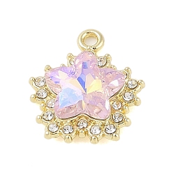 Neblige Rose Gestell aus beschichteter Legierung mit Strass-Anhängern, Stern, golden, neblige Rose, 20x17x6 mm, Bohrung: 2 mm