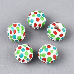 Лайм Окрашенные распылением деревянные бусины Schima, печатные бисера, круглые, желто-зеленые, 15~16x14.5~15 мм, отверстие : 4~5 мм