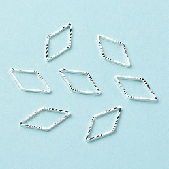 925 Sterling versilbert Messing Verbinderring, langlebig überzogen, cadmiumfrei und bleifrei, Karo, 925 Sterling versilbert, 14~14.5x7~7.5x1 mm, Innendurchmesser: 13x6 mm