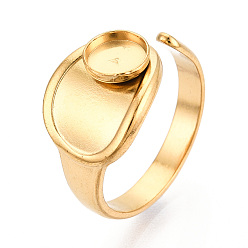 Настоящее золото 18K 304 компоненты манжетного кольца из нержавеющей стали, установка круглого кольца, ионное покрытие (ip), реальный 18 k позолоченный, лоток : 6 мм, 12 мм, размер США 7 1/4 (17.5 мм)