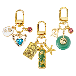 (52) Непрозрачная лаванда 3 шт. 3 стили сплава эмали и стекла и 304 брелки из нержавеющей стали с камнями рождения, с поворотными застежками, золотые, разнообразные, разноцветные, 53~55 мм, 1 шт / стиль