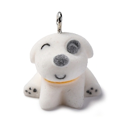 Белый Кулоны из флокированной смолы, собака, с железной платиной петлей, белые, 24x22x19.5 мм, отверстие : 2.5 мм