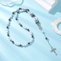 Черный Четки из акрила и пластика CCB с подвеской в виде креста из сплава., античное серебро, чёрные, 24.41 дюйм (62 см)