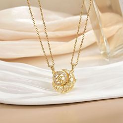 Золотой 2 шт. латунные прозрачные циркониевые магнитные парные ожерелья с подвесками в виде крыльев солнца и луны, золотые, 17.72 дюйм (45 см)