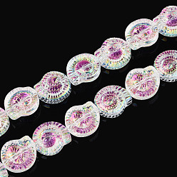 Камелия Гальванизируйте прозрачное стекло бисер нитей, форма спиральной оболочки, с половиным покрытием, с покрытием AB цвета, камелия, 12.5~13x11.5~12x5 мм, отверстие : 0.9~1 мм, около 50 шт / нитка, 24.80 дюйм (63 см)