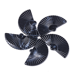 Black Acrylic Pendants, Imitation Gemstone Style, Fan, Black, 28x49x3mm, Hole: 2mm, about 166pcs/500g