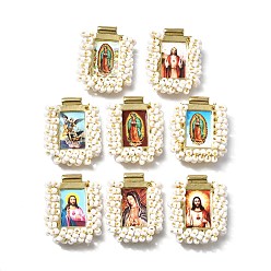 Белый Подвески барс, с пластиковыми бусинами и бумагой, прямоугольник с фантастическими святыми, без кадмия, без никеля и без свинца, белые, 27x22x6 мм, отверстие : 2.2 мм