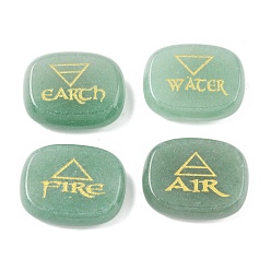 Зеленый Авантюрин 4шт 4 стили натуральный зеленый авантюрин витрина украшения, фигурка для украшения дома, энергетический камень рейки для исцеления, овал с символами воздуха, пожар, вода и поисковые элементы, 25x20x7~7.5 мм, 1 шт / стиль