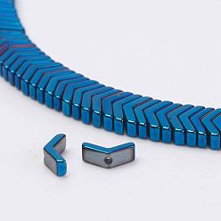 Blue Plated Electroplate Non-Magnetic Synthetic Hematite Strands, V Shape, Grade A, Blue Plated, 3x6x2mm, Hole: 0.5mm, about 284pcs/strand, 15.74 inch