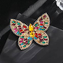 Разноцветный Значки со стразами из сплава для одежды, бабочка, красочный, 55.5x68 мм