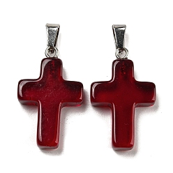 Коричневый Стекло подвеска, с фурнитурой платина железная, крест прелести, коричневые, 29x18x5.5 мм, отверстие : 7x3.5 мм