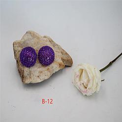 Фиолетовый Полукруглые серьги-гвоздики из сплава со стразами, со стеклом, платина, фиолетовые, 40x40 мм