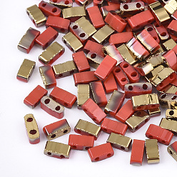 Красный Стеклянные бусины из непрозрачного стекла, 2-луночное, прямоугольные, красные, 4.5~5.5x2x2~2.5 мм, отверстие : 0.5~0.8 мм