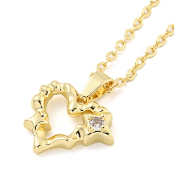 Real 14K Gold Plated Brass Micro Pave Clear Cubic Zirconia Pendant Necklaces, Cable Chain, Heart, Real 14K Gold Plated, 19.88 inch(50.5cm)