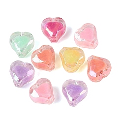 Gemischte Farbe Transparente Kunststoffperlen, Perle in Perlen, Herz, ab Farbe plattiert, facettiert, Gemischte Farbe, 11x11.5x8 mm, Bohrung: 2 mm, ca. 830 Stk. / 500 g