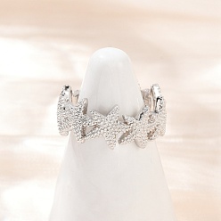 Платина Латунные регулируемые манжеты для женщин, звезда, без кадмия и без свинца, стойки покрытие, долговечный, платина, 9 мм, внутренний диаметр: регулируемый