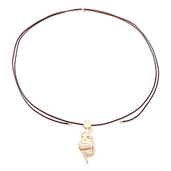 Golden Alloy Snake Pendant Adjustable Waxed Cord Slider Necklaces for Women, Coconut Brown, Golden, 59.53 inch(151.2cm)