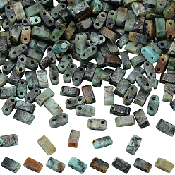 Африканский Бирюза(яшма) 2 Нити из натуральных африканских бирюзовых (яшмовых) бусин, 2-луночное, прямоугольные, 2.5~3x5x2.5 мм, отверстие : 0.8 мм, около 138~140 шт / нитка, 15.28''~15.31'' (38.8~38.9 см)