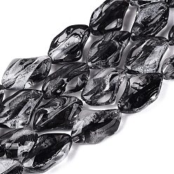 Black Handmade Lampwork Beads Strands, Polygon, Black, 21~22x13.5~14x7.5~8.5mm, Hole: 0.9~1mm, about 20pcs/strand, 16.14~16.54 inch(41~42cm)