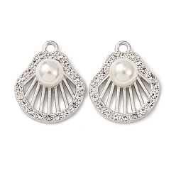 Платина Подвески из сплава и АБС-пластика с имитацией жемчуга и страз., шарм в форме ракушки, платина, 20x17x7 мм, отверстие : 1.6 мм