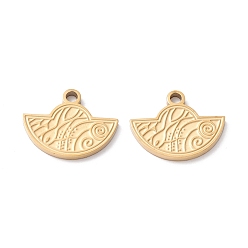 Настоящее золото 18K Ионное покрытие (ip) 304 подвеска из нержавеющей стали с кабошоном для эмали, ручная полировка, вентилятор, реальный 18 k позолоченный, 12x15x1 мм, отверстие : 1.6 мм