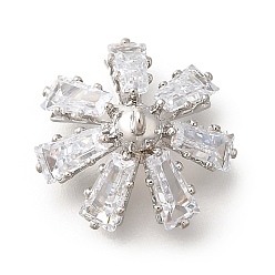 Платина Латунные микро проложить кубического циркония кулон поручительств, привязка поручительств, без кадмия, без никеля и без свинца, половина пробурено, цветок, платина, 15x15x7.5 мм, отверстие : 1 мм, штифты : 0.8 мм