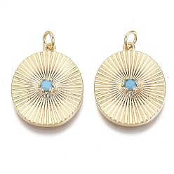 Небесно-голубой Сеттинги для кулона (кабошонов), латунь , с акриловыми стразами и прыжковым кольцом, овальные, без никеля , реальный 18 k позолоченный, голубой, лоток : 16x19 мм, 23x18x4 мм, отверстие : 3 мм