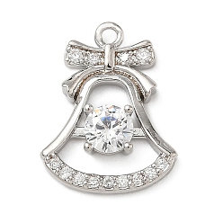 Платина Латунные микро проложить кубического циркония подвески, Рождественский колокольчик, платина, 18x14x4 мм, отверстие : 1.4 мм