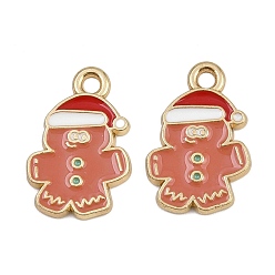Gingerbread Man Подвески из эмалевого сплава с рождественской тематикой, золотые, Колобок, 18x12x1.5 мм, отверстие : 1.8 мм