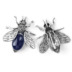 Синий Драгоценный Камень Синтетическая брошь в виде пчел из золотого камня, брошь в форме насекомого из сплава со стразами, античное серебро, 48x40 мм