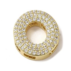 Letter O Латунные бусины, без кадмия и без свинца, с четким кубического циркония, Письмо O, 20x18x5.5 мм, отверстие : 4.5x2.5 мм