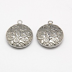 Stainless Steel Color Tarnish Resistant 304 Stainless Steel Pendants, Flat Round, Stainless Steel Color, 21x18x5mm, Hole: 2mm