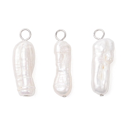 Нержавеющая Сталь Цвет Натуральный жемчуг барокко подвески с жемчугом кеши, палочные амулеты, 304 петли из нержавеющей стали, цветочный белый, цвет нержавеющей стали, 23.5~26.5x6.5~8x4.5~8 мм, отверстие : 1.6~3 мм