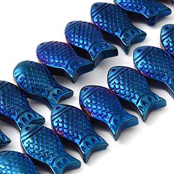 со Синим Покрытием Стеклянные бусины с гальваническим покрытием , рыба, с покрытием синим, 8x15x5~6 мм, отверстие : 1 мм, около 49~50 шт / нитка, 15.75 дюйм (40 см)