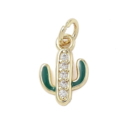 Кактус Латунные микро проложить кубического циркония прелести, с эмалью, стойки покрытие, долговечный, без свинца и без кадмия, реальный 18 k позолоченный, с целью перехода в кольце, кактус, 12.5x8x2 мм, отверстие : 3.2 мм