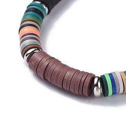 Gray Polymer Clay Heishi Beads Beads Stretch Bracelets, with Tibetan Style Alloy Beads, Brass Spacer Beads and 304 Stainless Steel Smooth Round Spacer Beads, Gray, 2-1/4 inch(5.6cm), 6mm